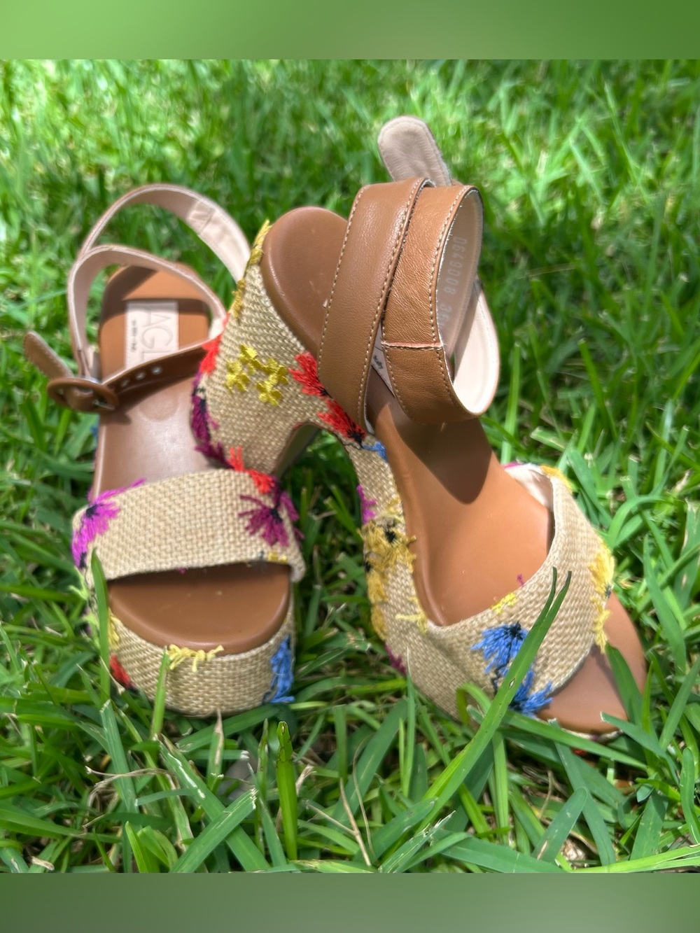 Rare AGL Plume Floral Embroidered Jute Platform Sandals Made in Italy